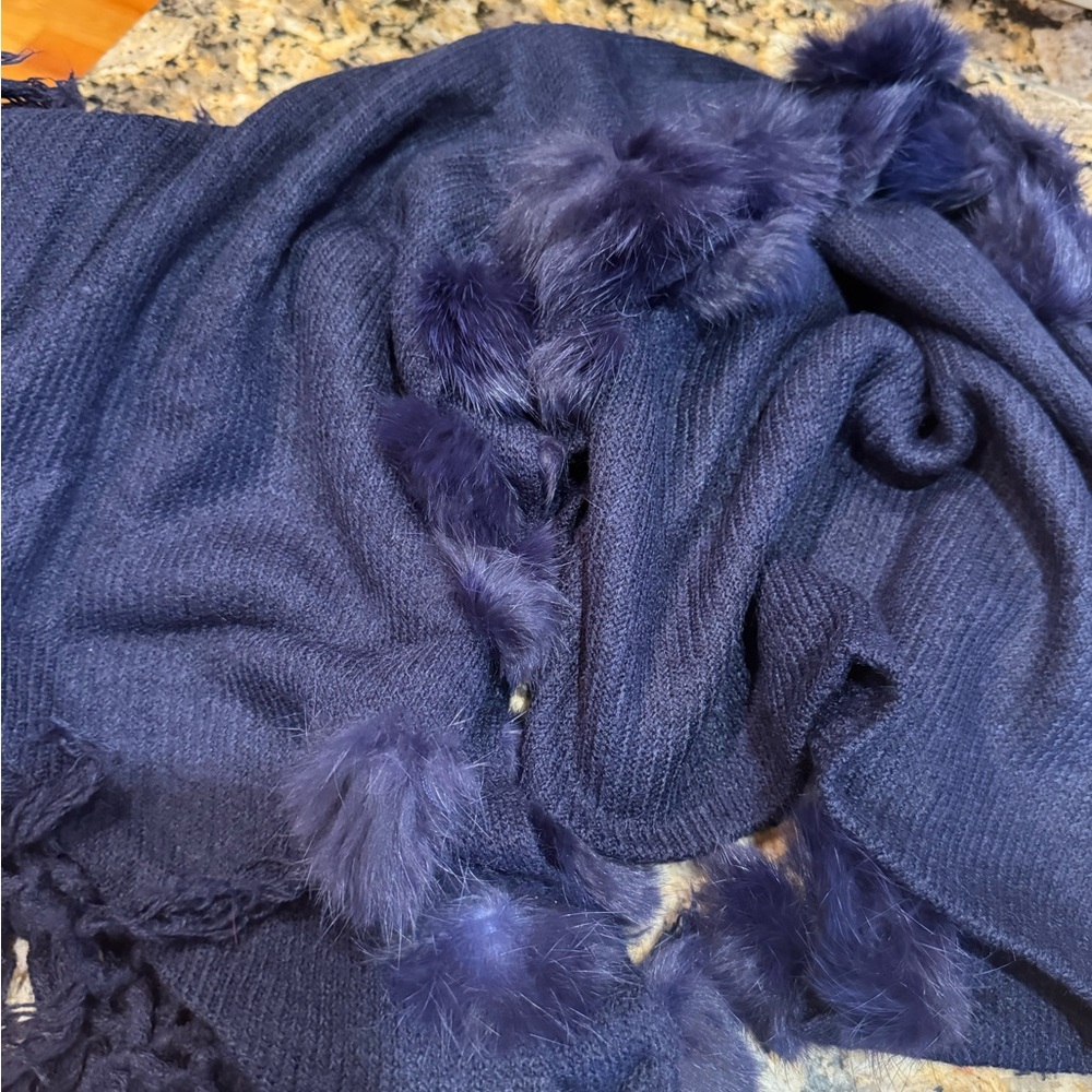 Navy Blue Fringed Shawl - Picture 6 of 6